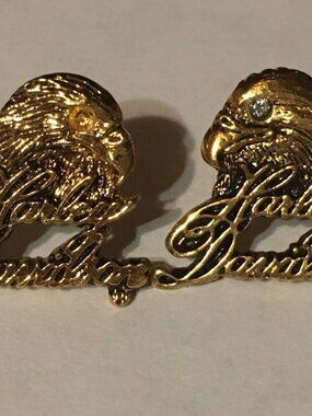 LOT OF TWO VINTAGE HARLEY DAVIDSON EAGLE HEAD LAPEL PIN GOLD TONE